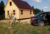 Фото со стройплощадок - Дом по проекту Д-45 и баня из бруса 3x4 м.