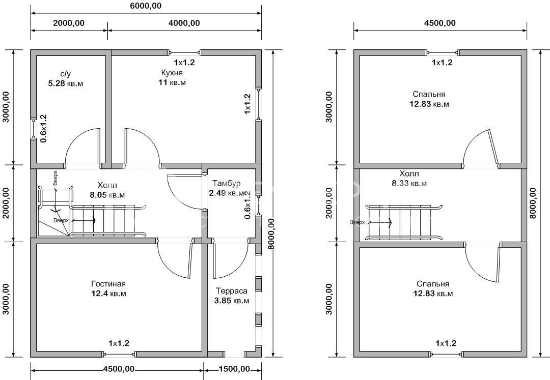 План дачного дома 6х8 м. - Проект А-47