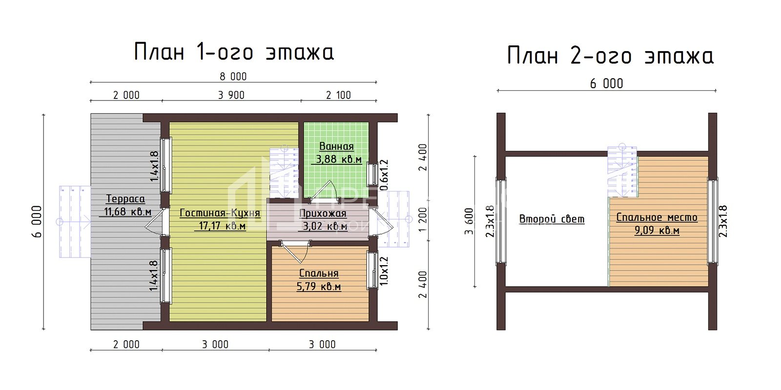 План каркасного дома 6х8 м. - А-фрейм