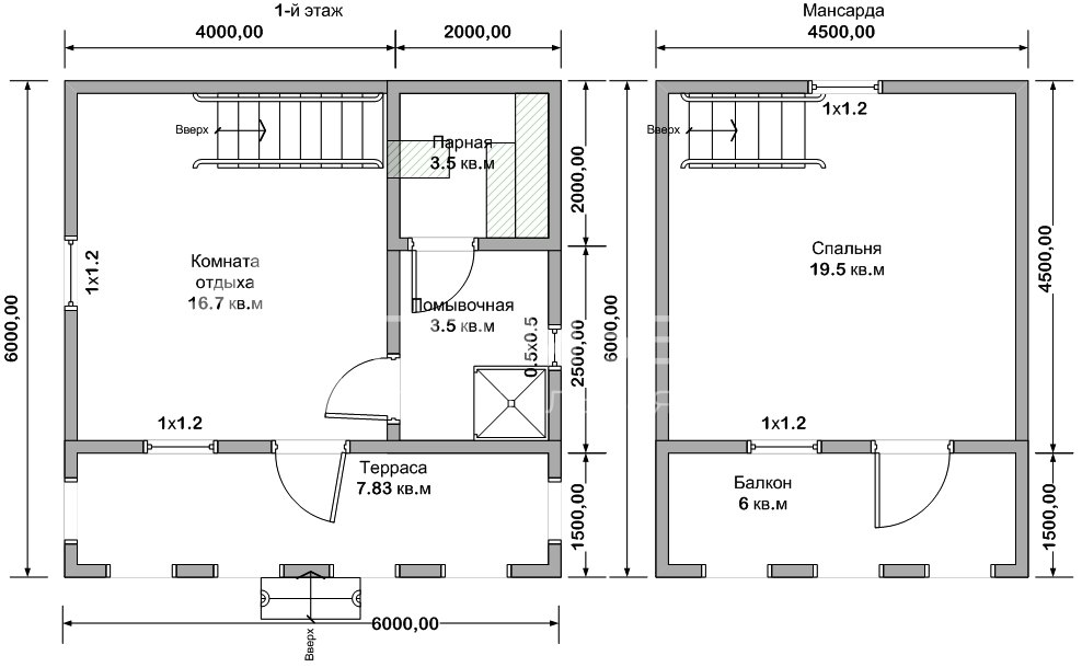 План каркасной бани 6х6 м. - Проект БК-10