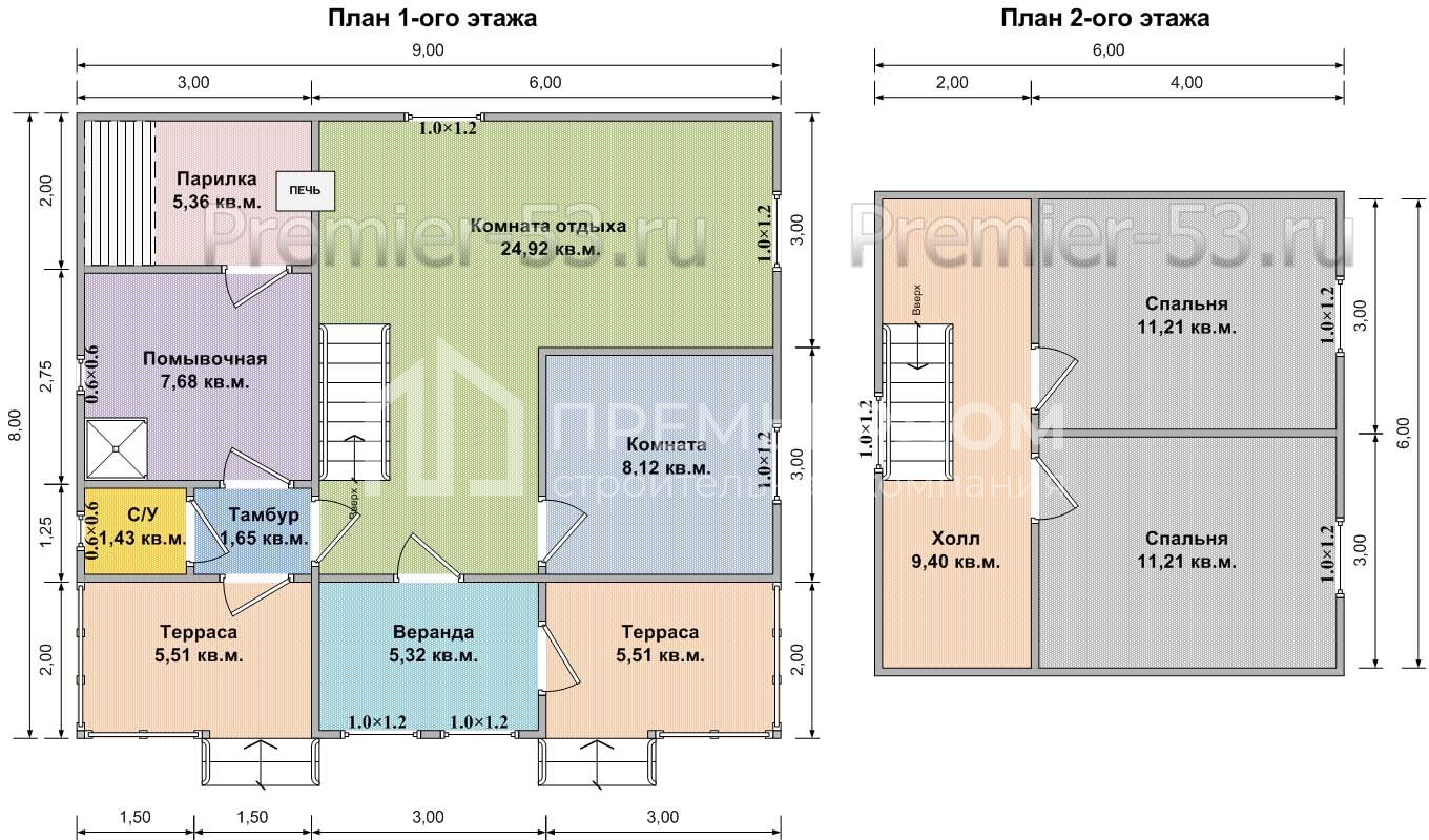 План бани из бруса 8х9 м. - Проект Б-18