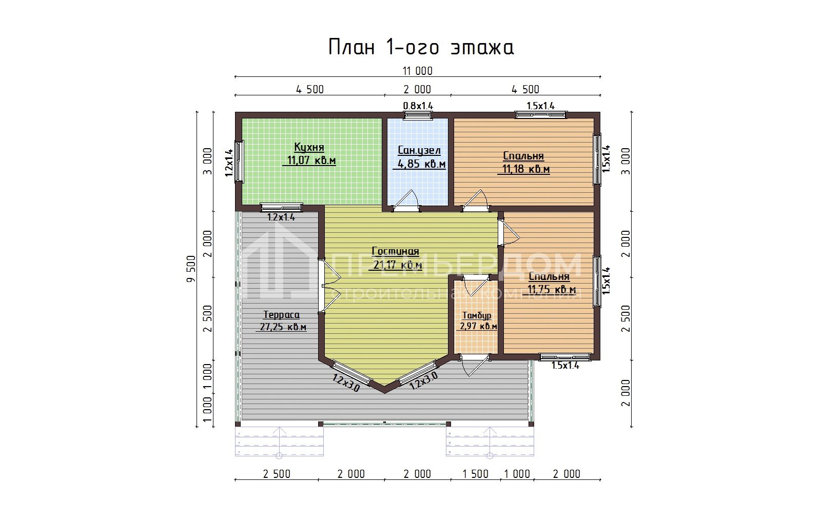 План каркасного дома 9.5х11 м. - Бруклин 2