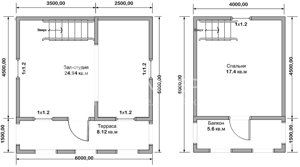 План дачного дома 6х6 м. - Проект А-12