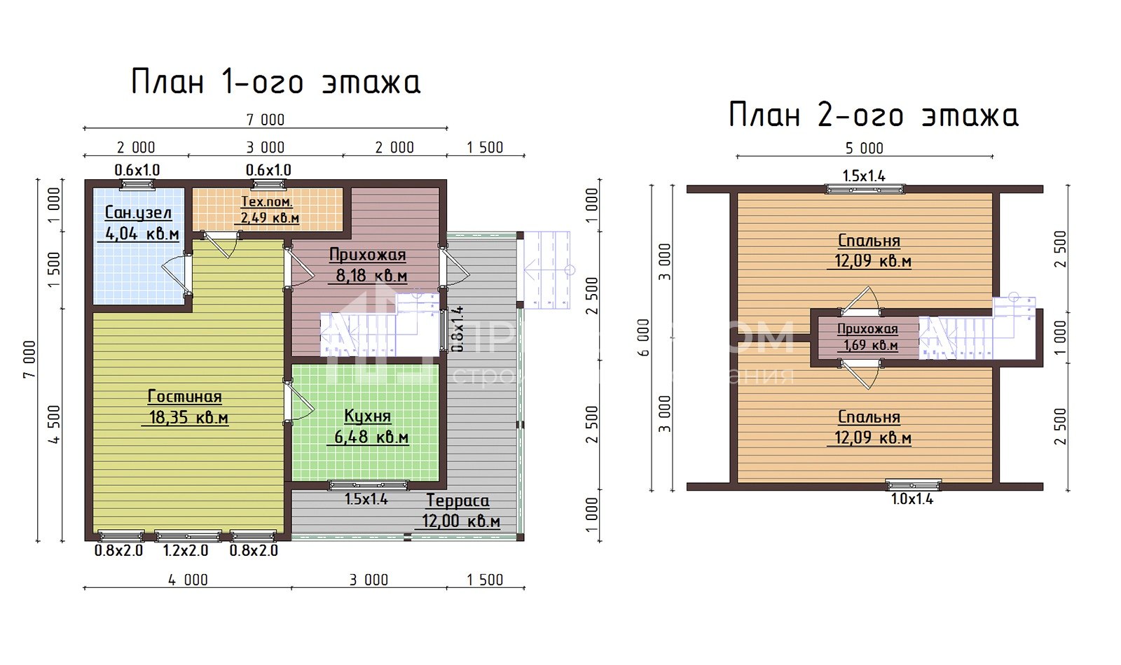 План дома из бруса 7х8.5 м. - Дунай