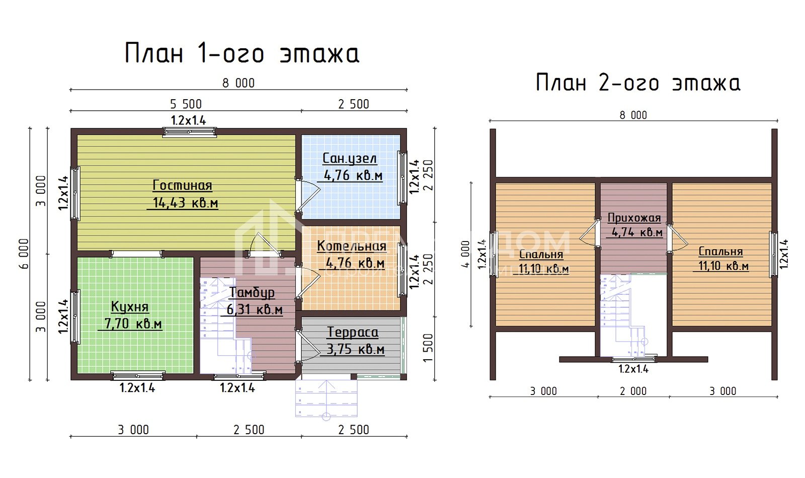 План дома из бруса 6х8 м. - Онегин