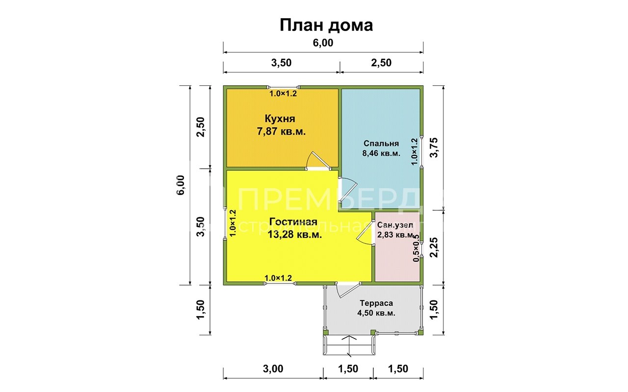 План дачного дома 6х6 м. - Проект А-2