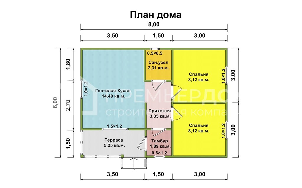 План дачного дома 6х8 м. - Проект А-4