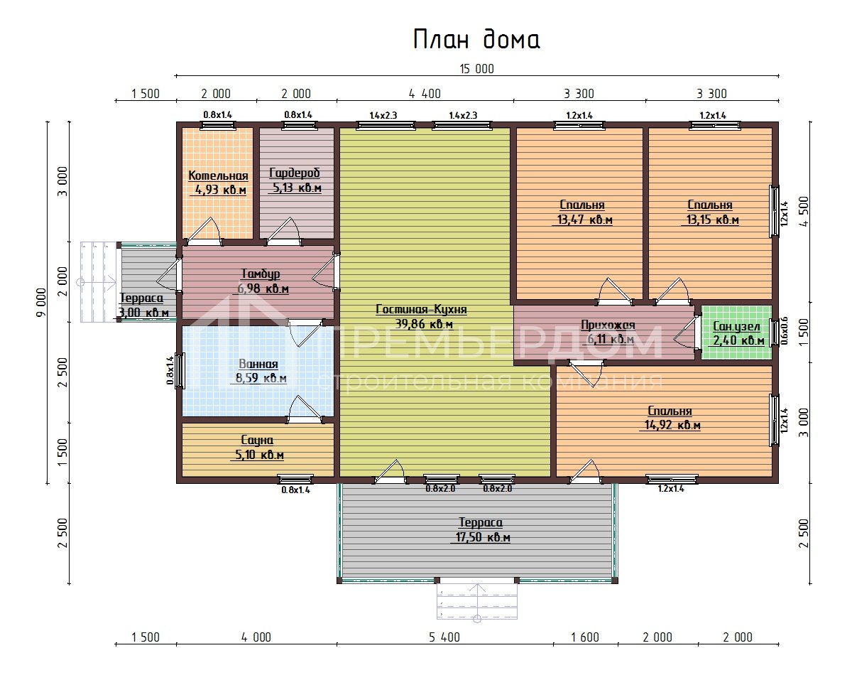План дома из бруса 11.5х15 м. - Сириус 2