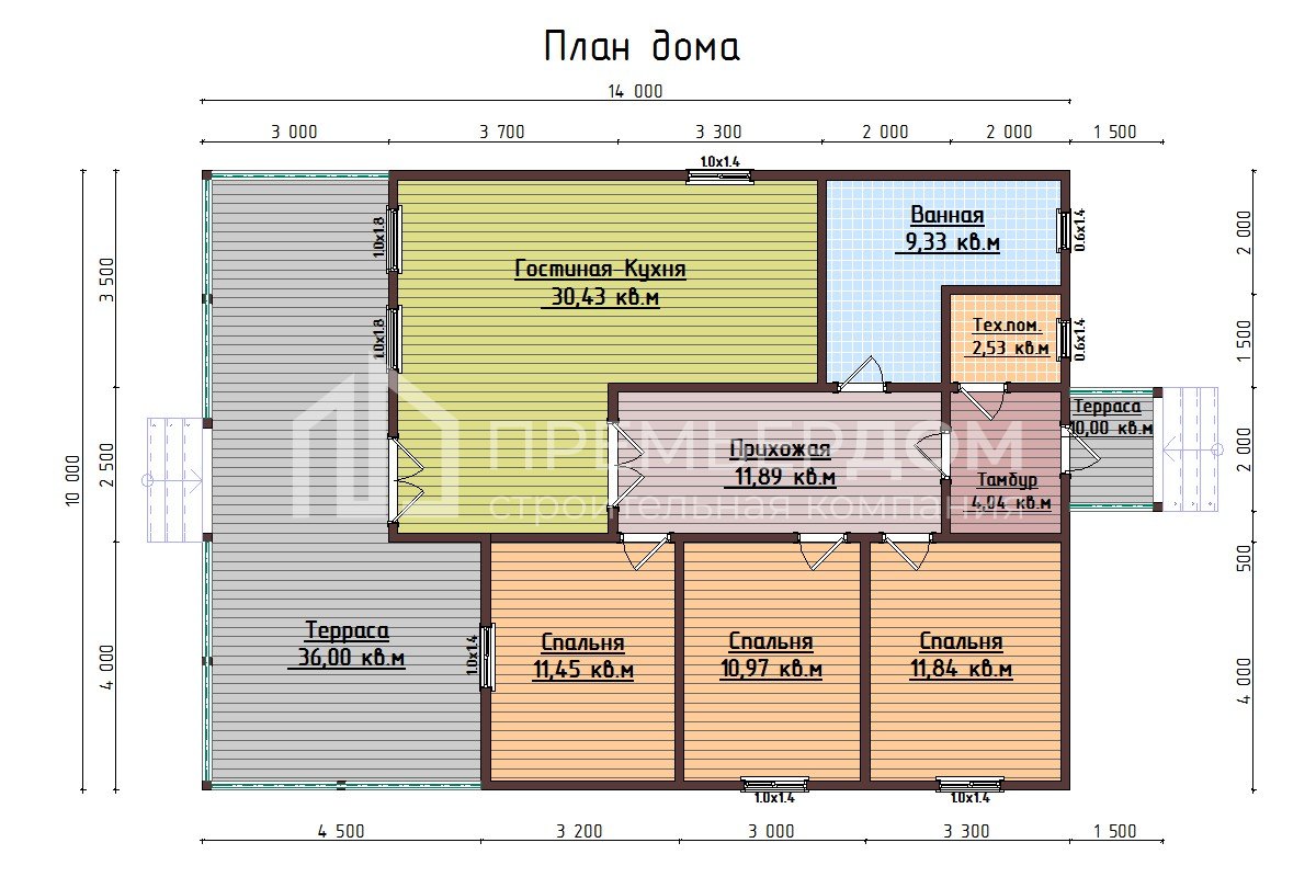План каркасного дома 10х14 м. - Гармония 2