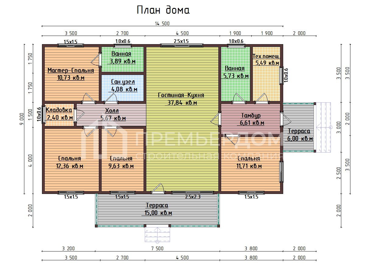 План дома из бруса 11х14.5 м. - Валенсия