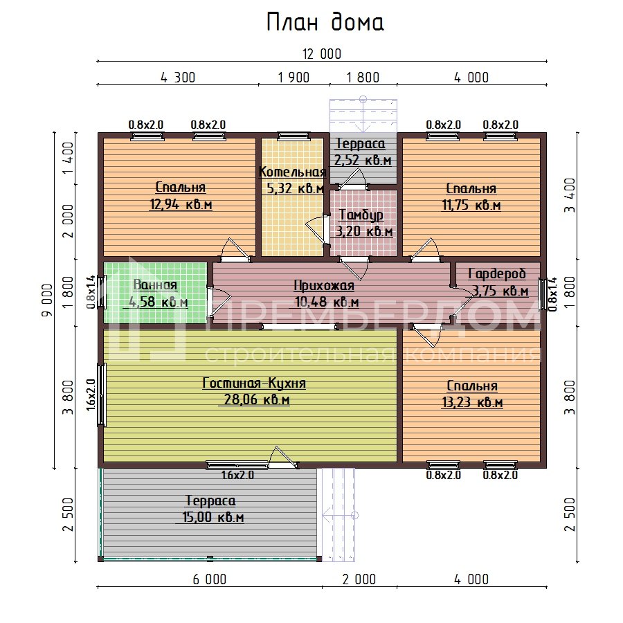 План дома из бруса 11.5х12 м. - Арктика 2