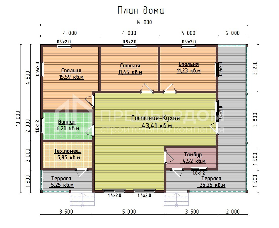 План дома из бруса 10х14 м. - Галактика 2