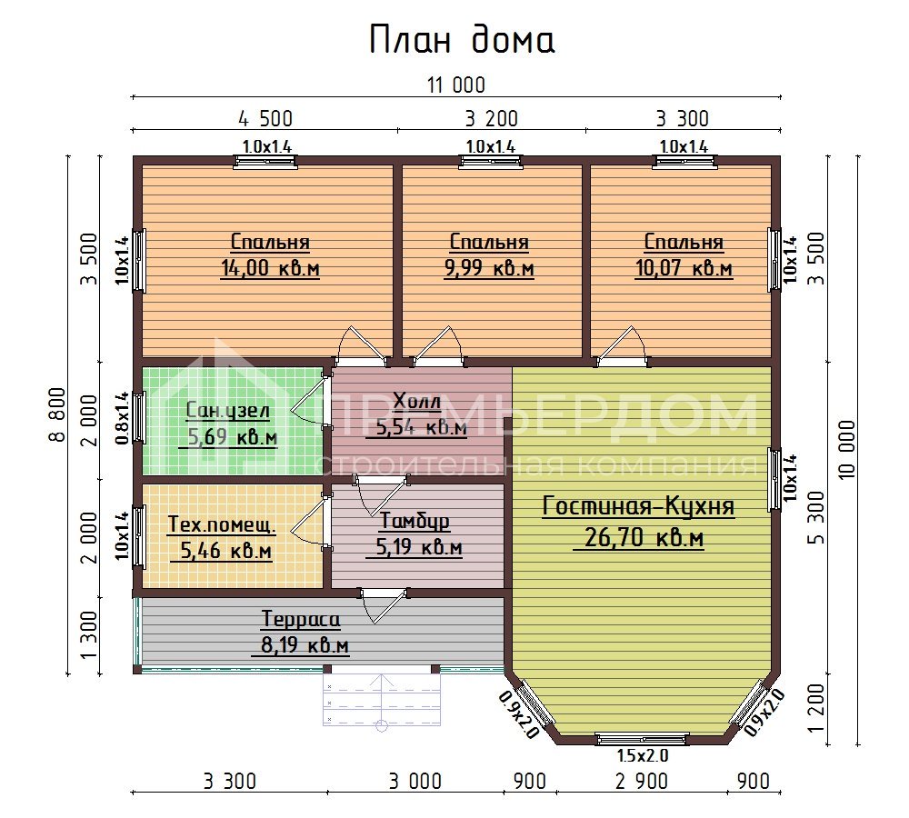 План каркасного дома 10х11 м. - Северный 2