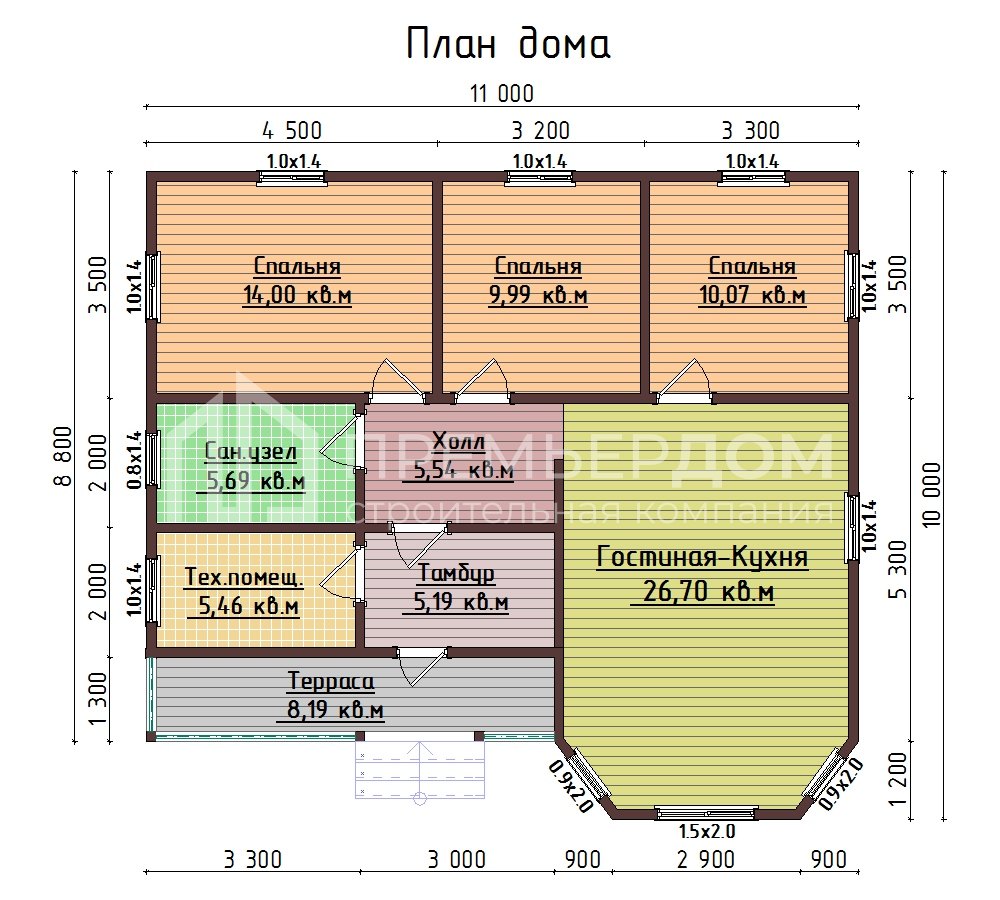 План дома из бруса 10х11 м. - Северный 2