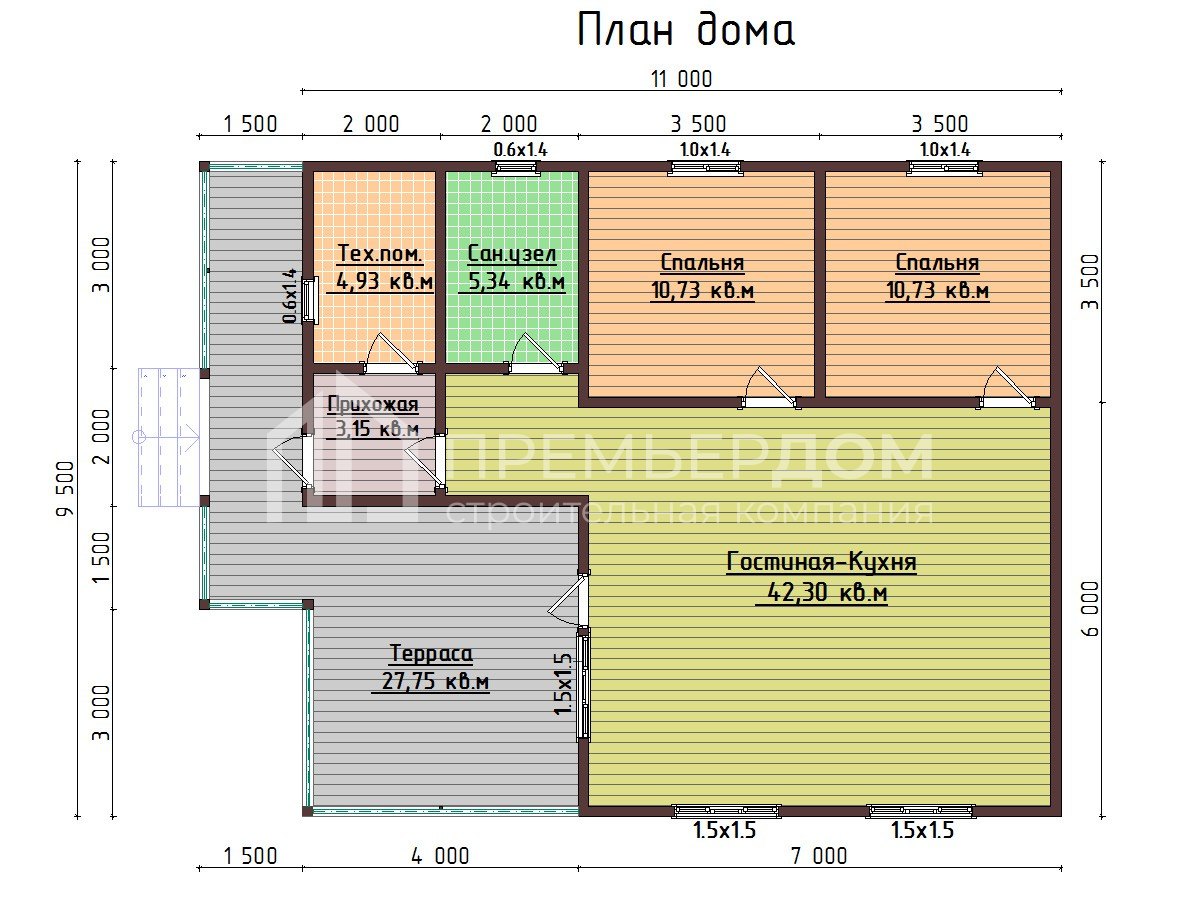 План дома из бруса 9.5х11 м. - Вектор 2
