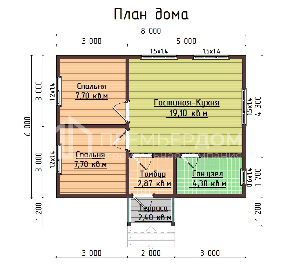 План дома из бруса 6х8 м. - Альберта