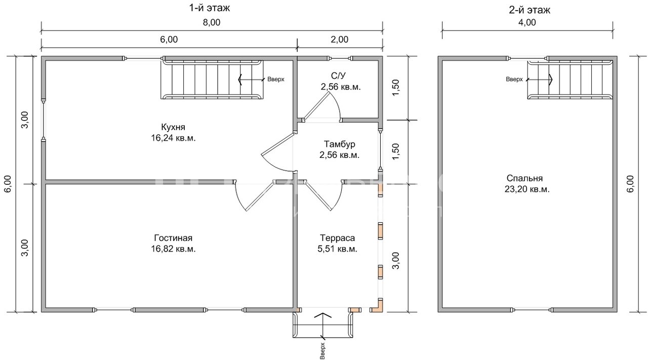 План дачного дома 6х8 м. - Проект А-26