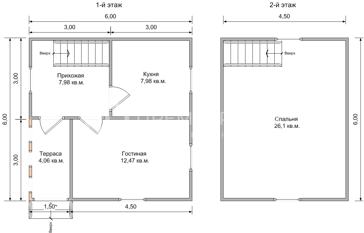 План дачного дома 6х6 м. - Проект А-22