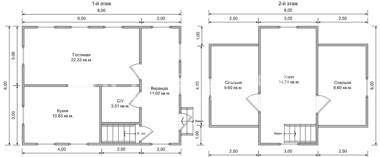 План дачного дома 6х8 м. - Проект А-48