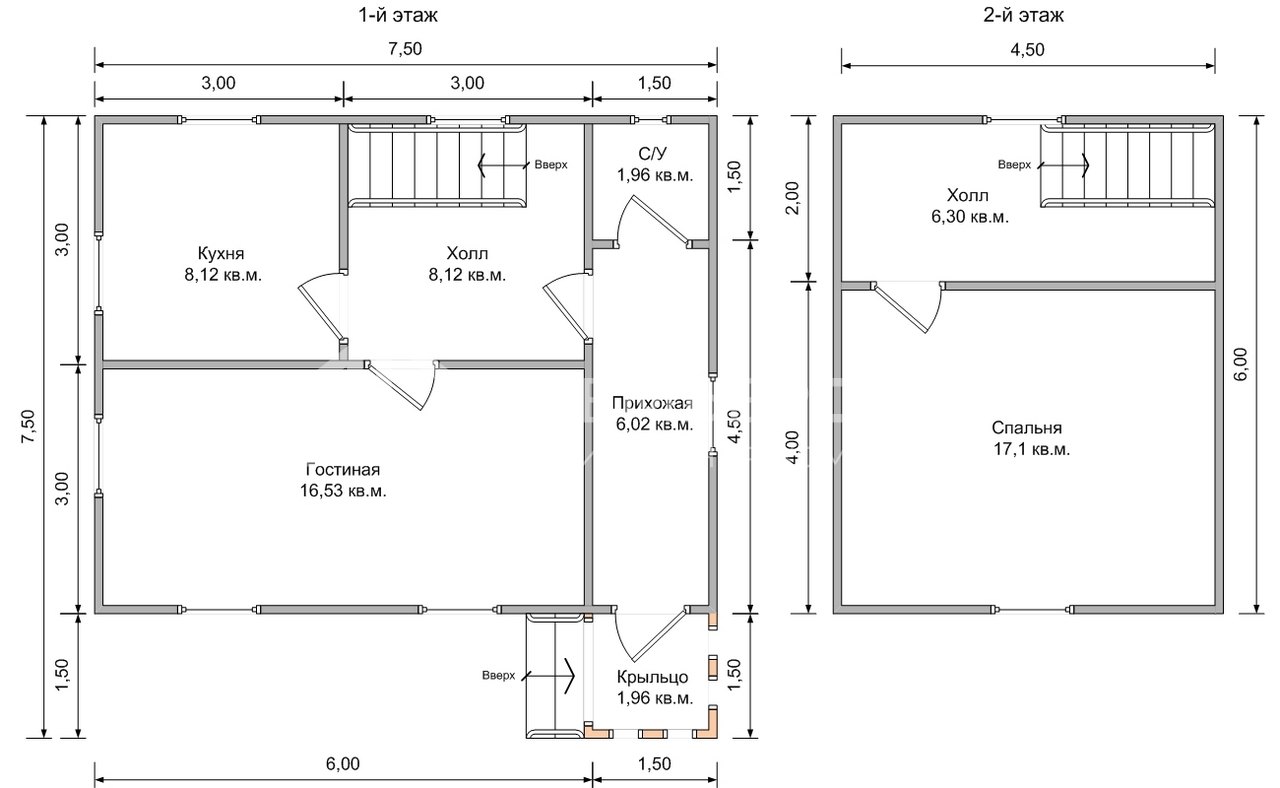 План дачного дома 6х7,5 м. - Проект А-37