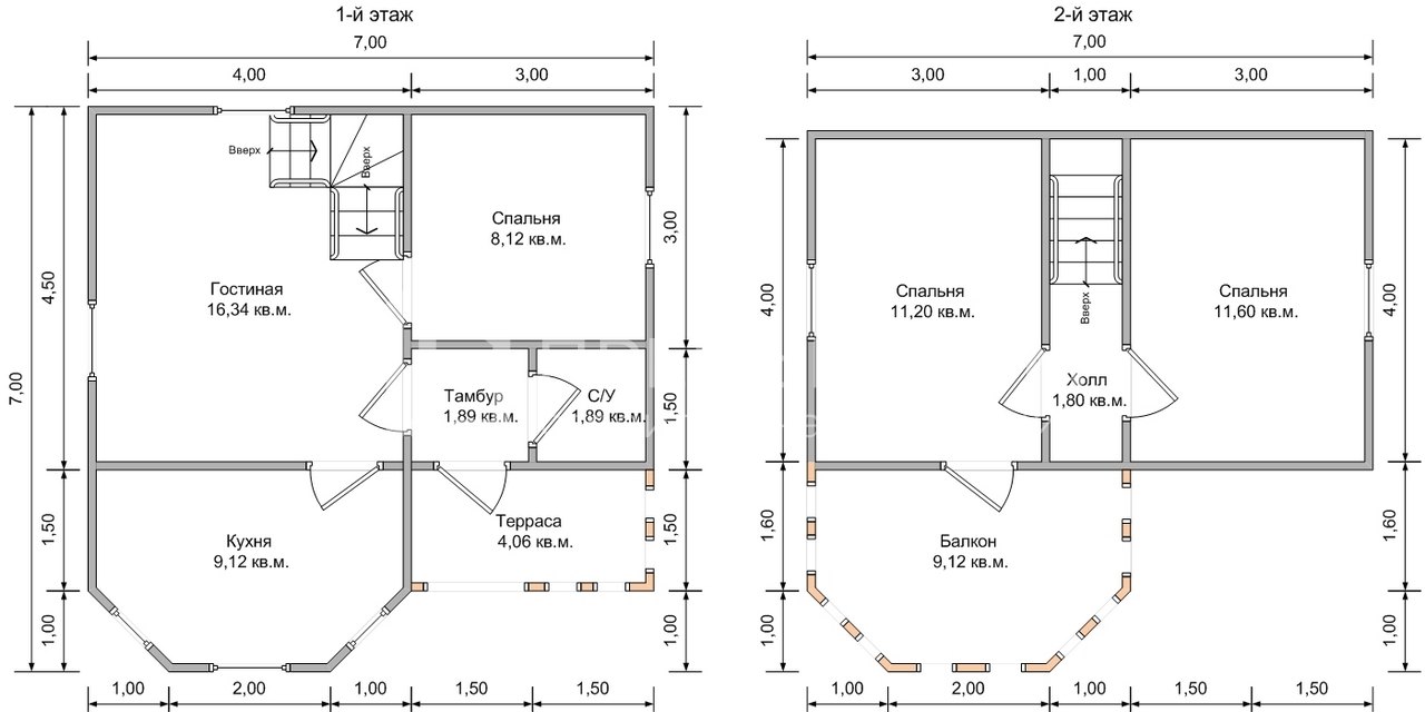 План дачного дома 7х7 м. - Проект А-25