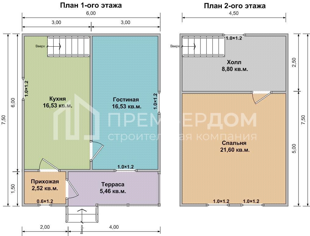 План дачного дома 6х7,5 м. - Проект А-42