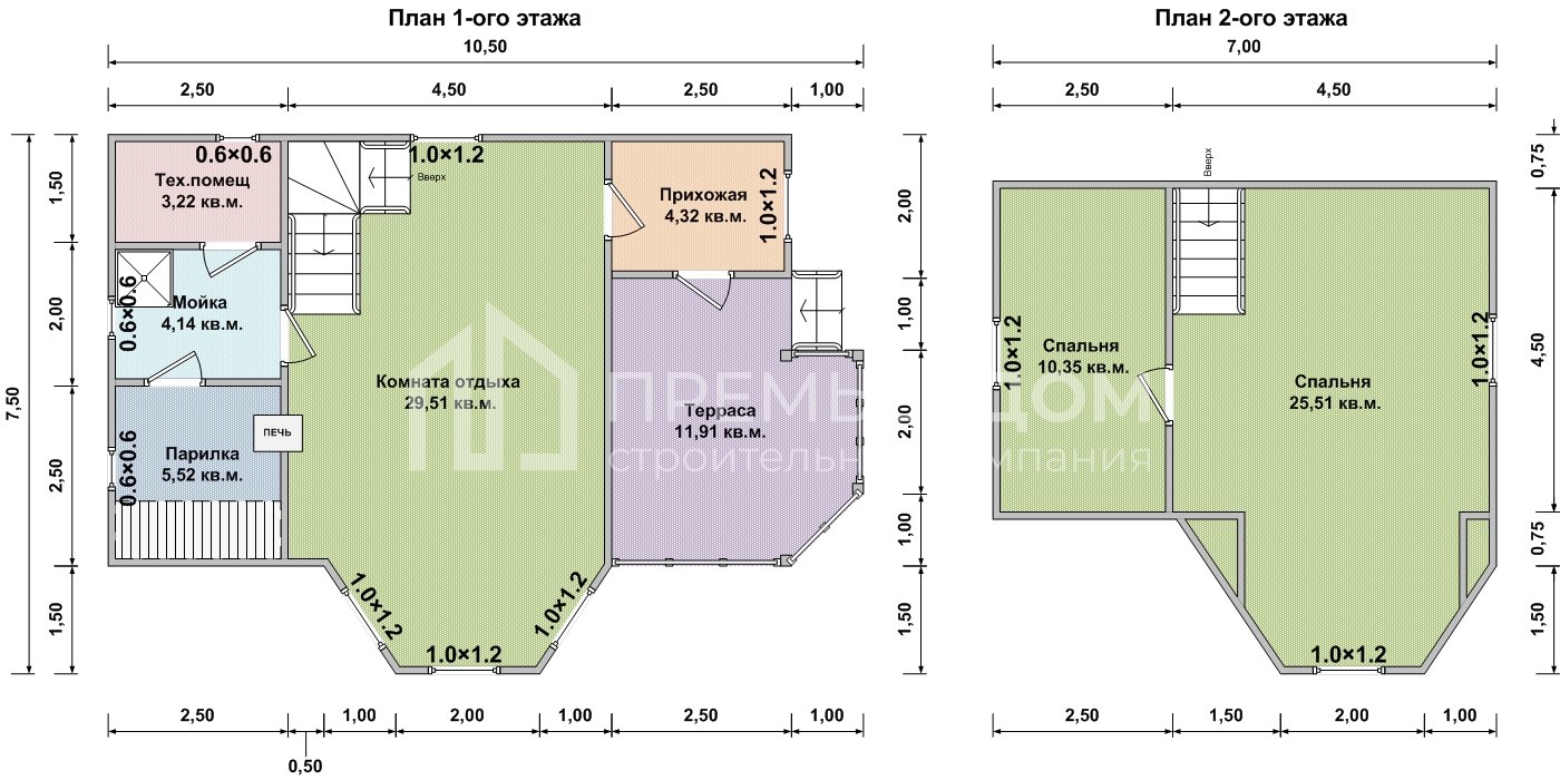 План бани из бруса 7.5х10.5 м. - Проект Б-25