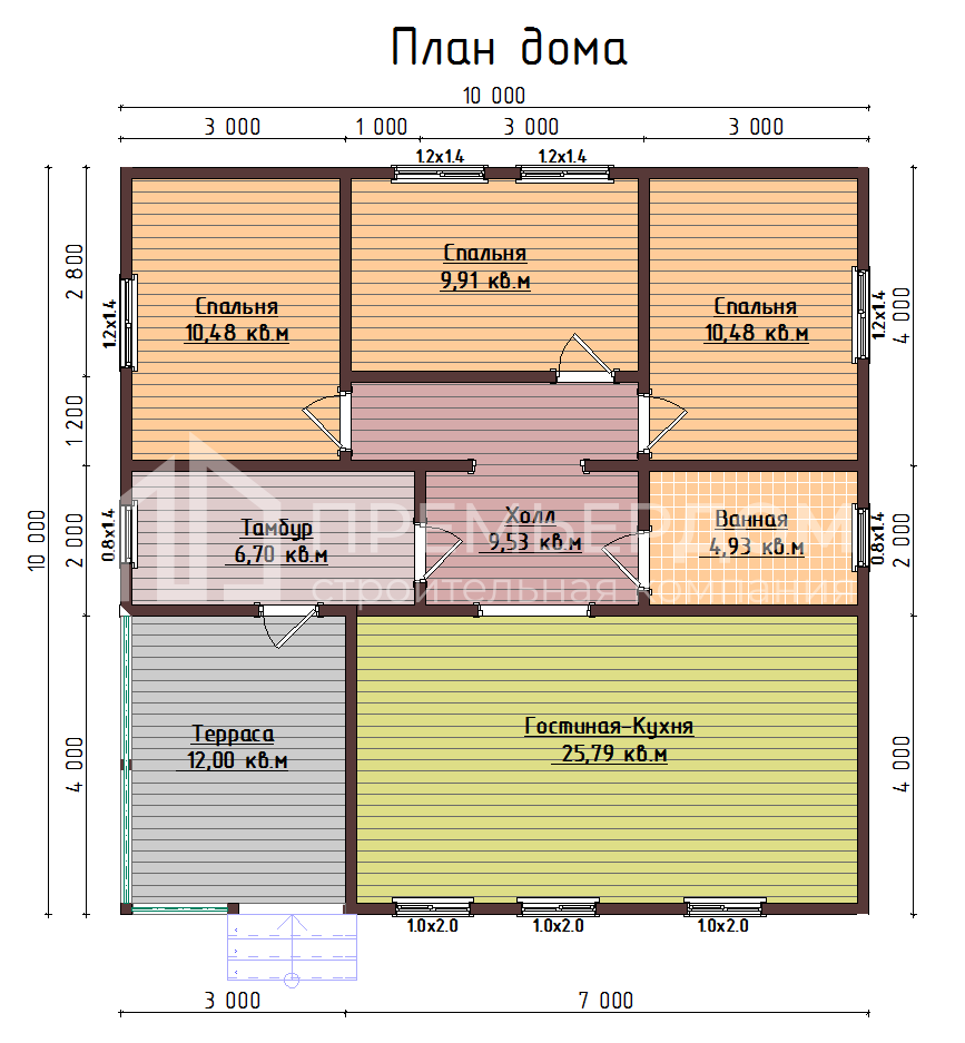 План каркасного дома 10х10 м. - Фамилия
