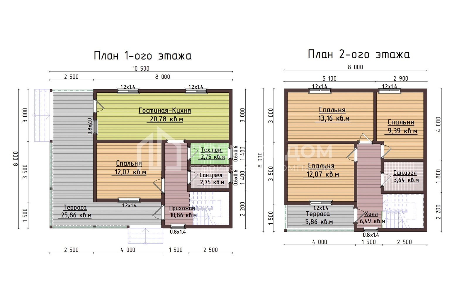План дома из бруса 8х10.5 м. - Камчатка 2