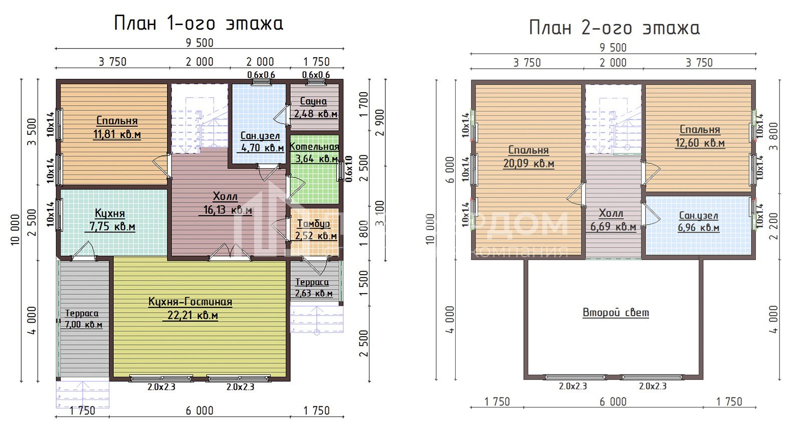 План дома из бруса 9.5х10 м. - Панорама