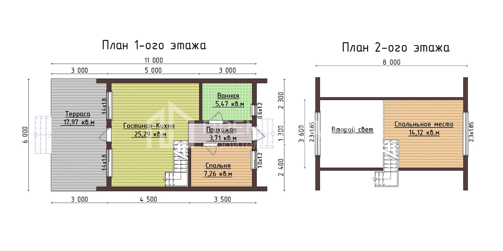 План каркасного дома 6х11 м. - А-фрейм 2