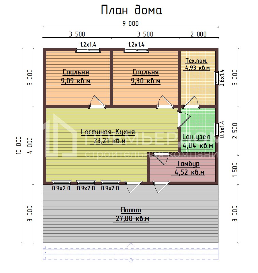 План дома из бруса 9х90 м. - Ривьера