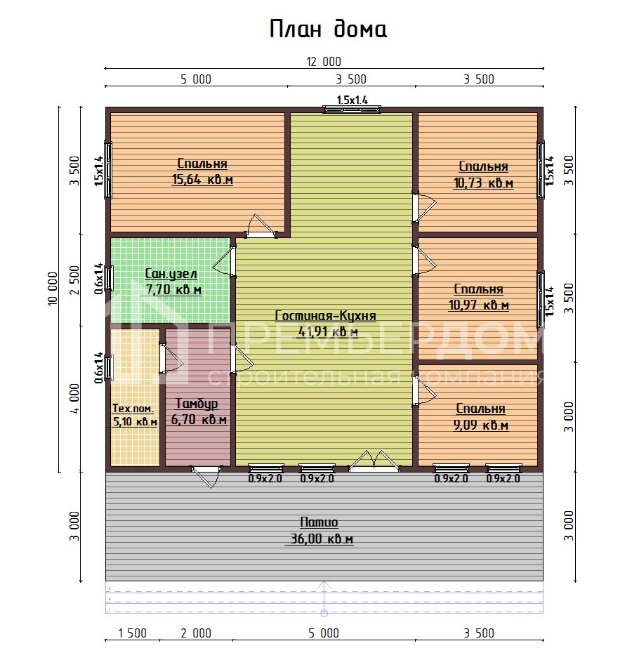 План дома из бруса 12х12 м. - Ривьера 2
