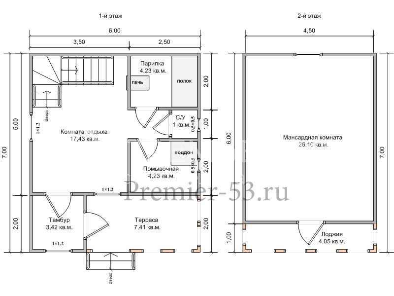 План каркасной бани 6х7 м. - Проект БК-16