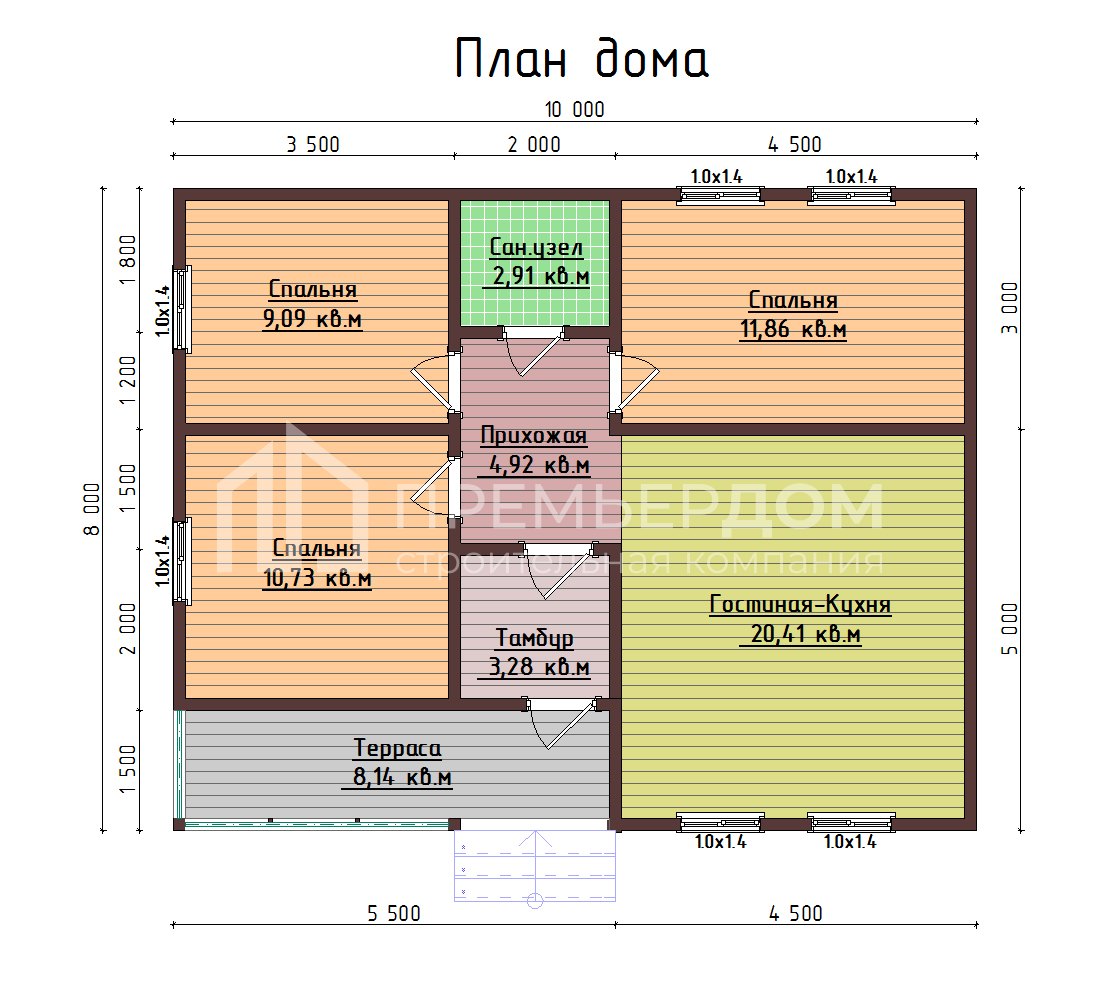 План дома из бруса 8х10 м. - Тургенев