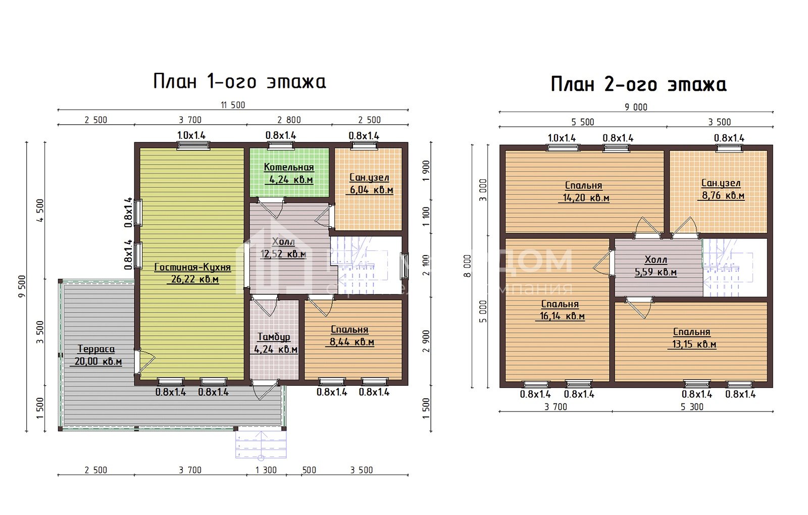 План дома из бруса 9.5х11.5 м. - Верона