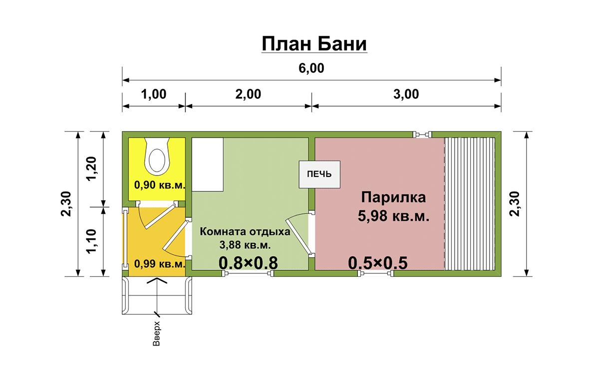 План мобильной бани 2,3х6 м. - Проект МБ-9