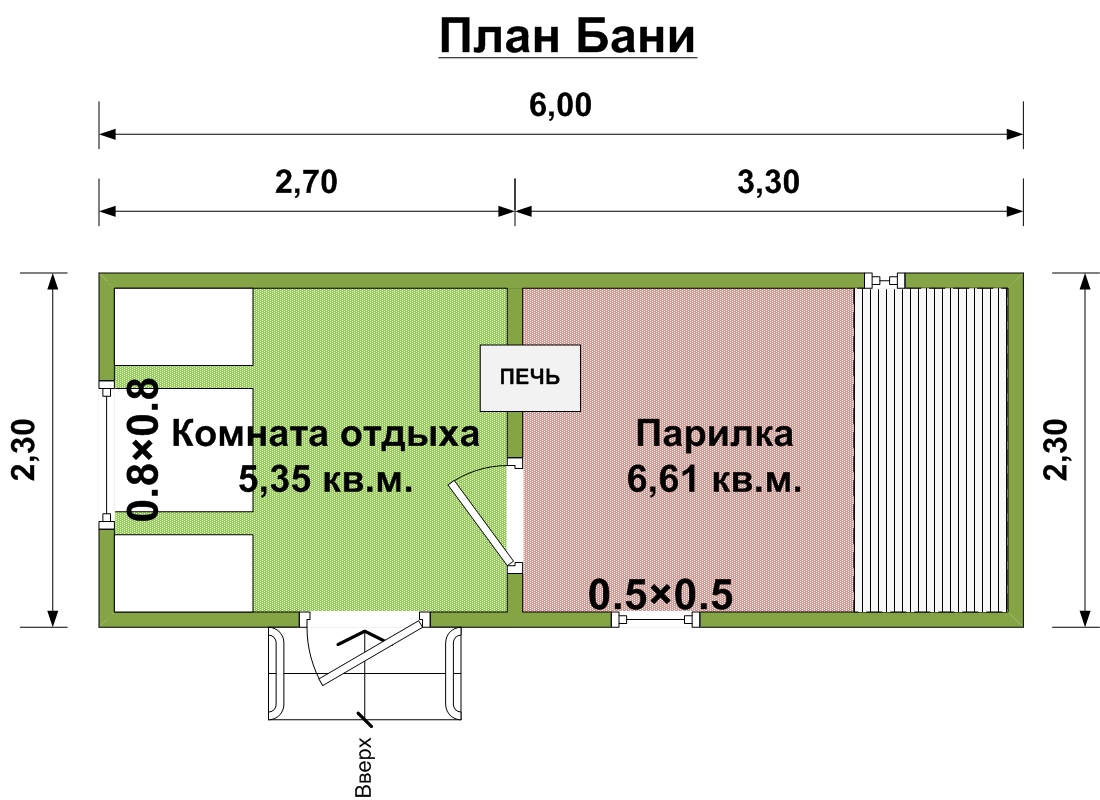План мобильной бани 2,3х6 м. - Проект МБ-10
