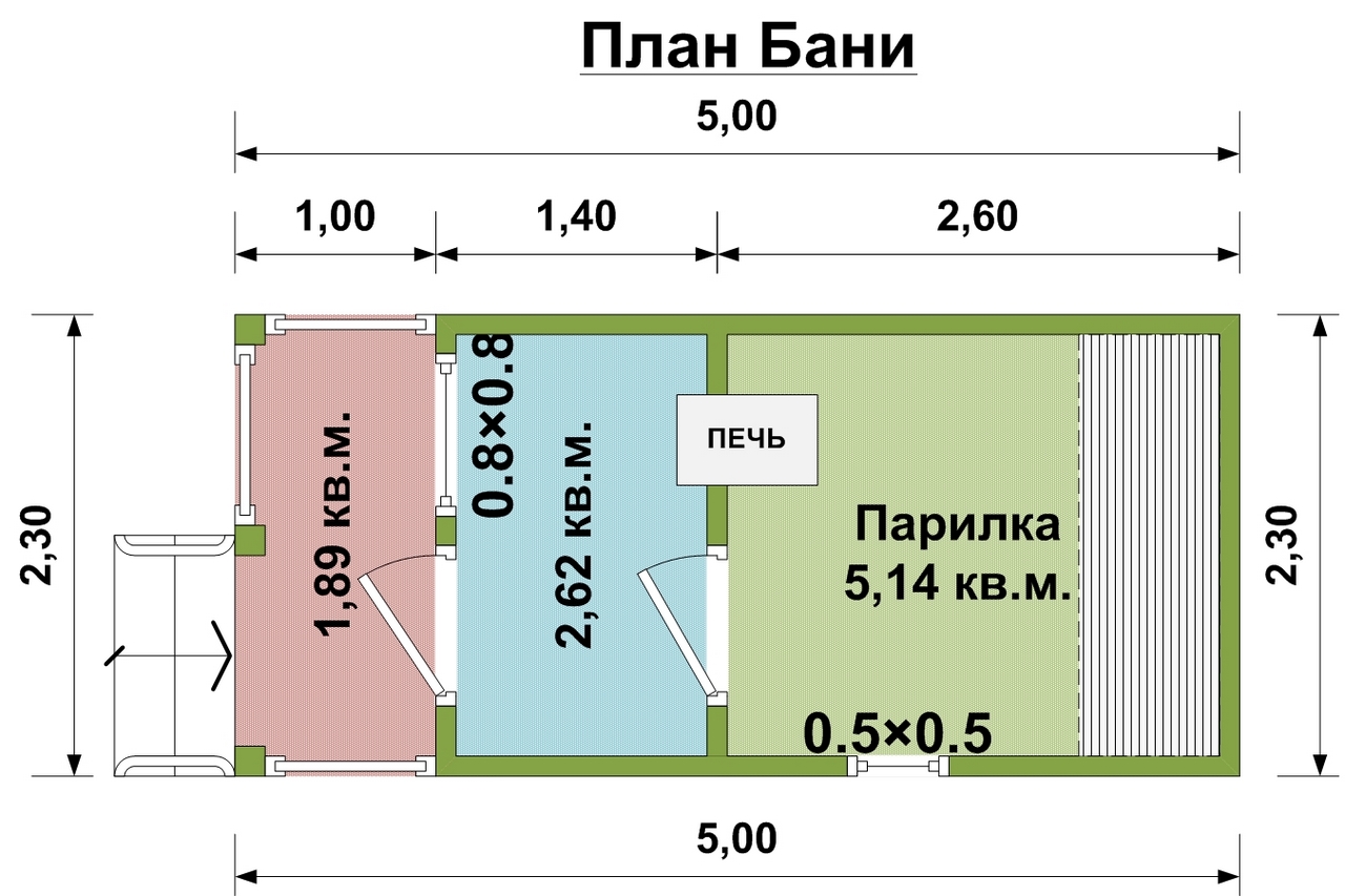 План мобильной бани 2,3х5 м. - Проект МБ-2