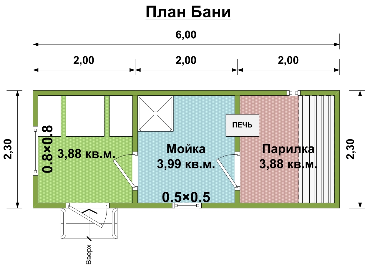 План мобильной бани 2,3х6 м. - Проект МБ-5