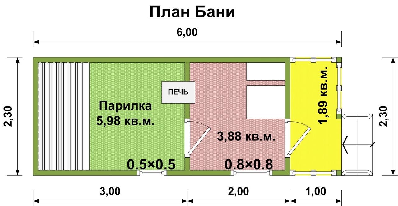 План мобильной бани 2,3х6 м. - Проект МБ-4